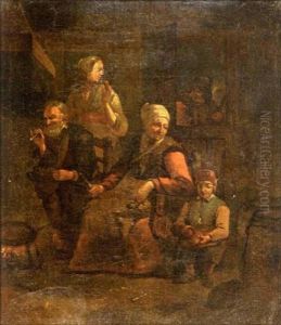 Scene De Taverne Avec Des Paysans Pres Du Feu by Egbert Van Heemskerck