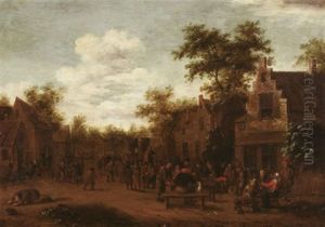 Feiernde Bauerleute Im Dorf by Egbert Van Heemskerck