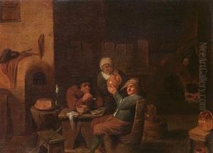 Peasants In A Cottage Interior by Egbert Van Heemskerck