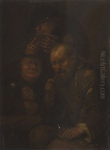Peasants Drinking And Smoking - view 1
