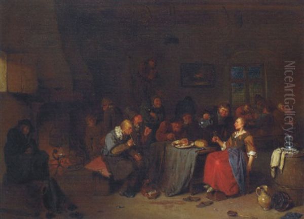 Peasants Smoking, Drinking And Playing Cards In A Tavern - view 1