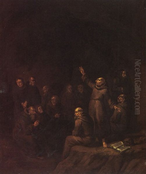 Monks Preaching And Praying In A Cave - view 1