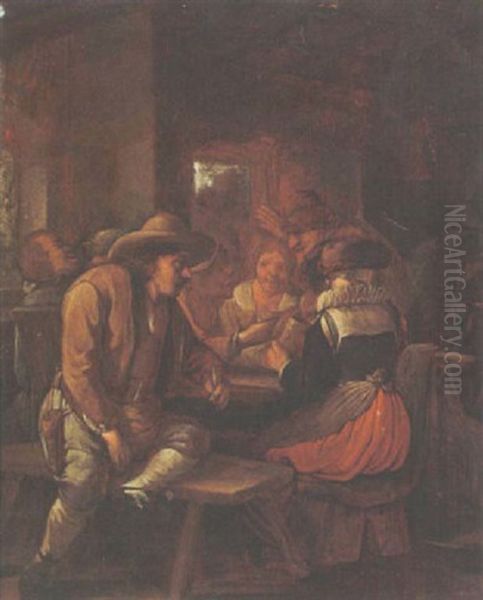 Peasants Drinking And Smoking At A Table In An Inn - view 1