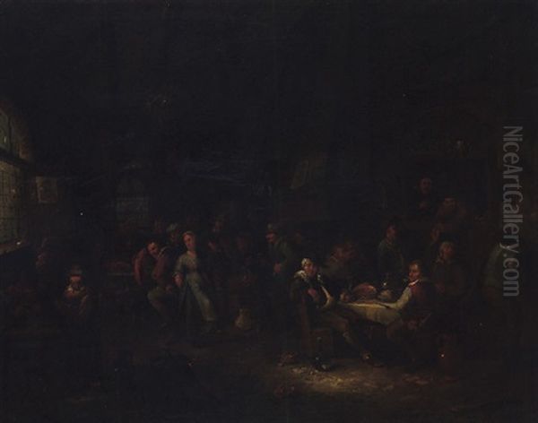 A Tavern Interior With Peasants Eating, Drinking, Smoking And Dancing - view 1