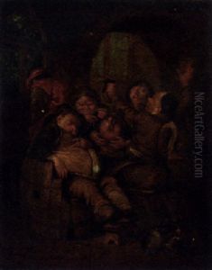 Boors Drinking In A Tavern by Egbert Van Heemskerck