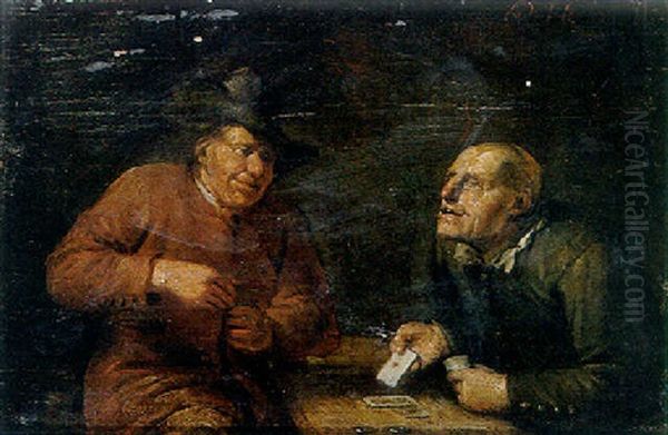 Boors Playing Cards At A Table - view 1