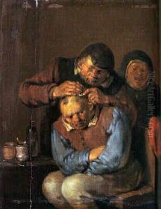 The Sense Of Touch: A Surgeon Tending A Boor's Head by Egbert Van Heemskerck