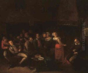 Figures Merrymaking In A Tavern Interior by Egbert Van Heemskerck