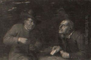 Boors Playing Cards At A Table by Egbert Van Heemskerck