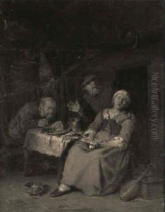 Villagers Smoking And Drinking Before A Hearth In An Interior