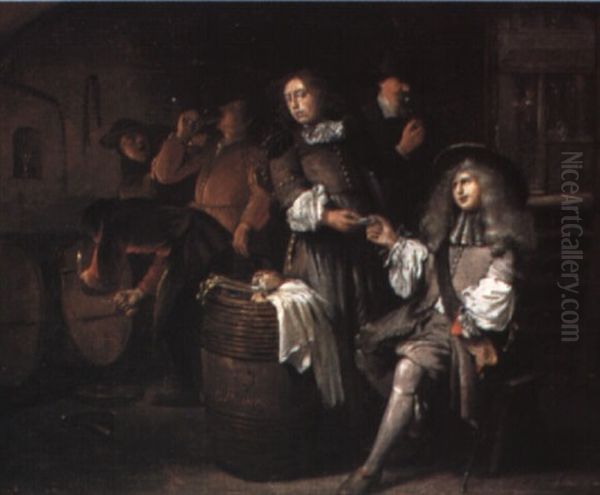 Gentlemen Tasting Wine In A Cellar - view 1