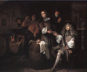 Gentlemen Tasting Wine In A Cellar by Egbert Van Heemskerck