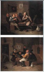 Tavern Interiors With Boors Playing Cards