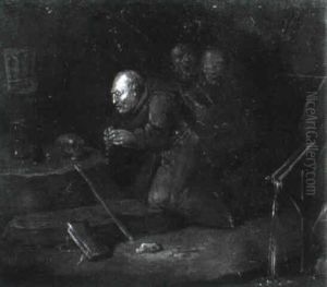 Drei Moenche In Einer Felsengrotte by Egbert Van Heemskerck