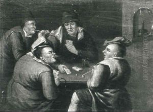 Topers Playing Cards In A Tavern Interior by Egbert Van Heemskerck