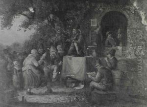 Peasants Dancing Outside A Village Inn by Egbert Van Heemskerck