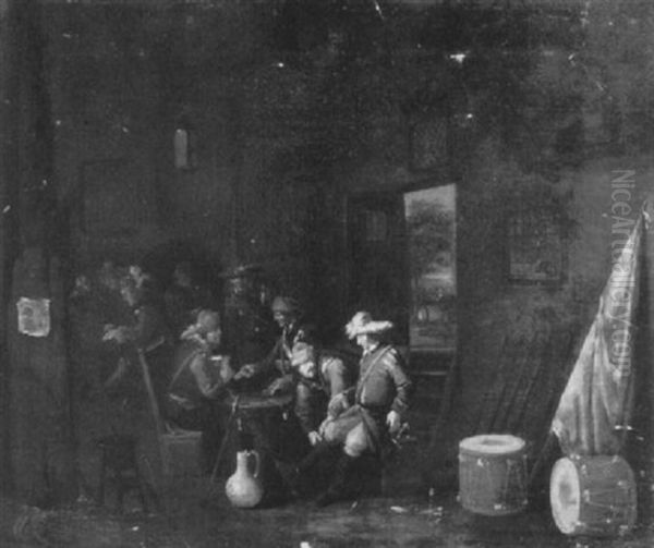 Soldiers Drinking And Playing Cards In An Interior - view 1