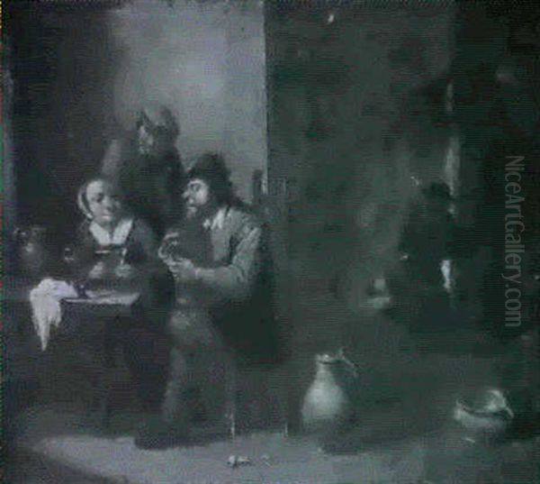 Boors Playing Cards In A Tavern Interior - view 1
