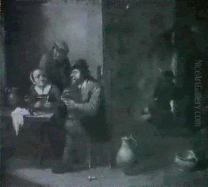 Boors Playing Cards In A Tavern Interior