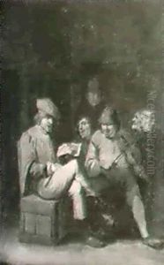 An Interior With Figures Singing Along With A Fiddler by Egbert Van Heemskerck