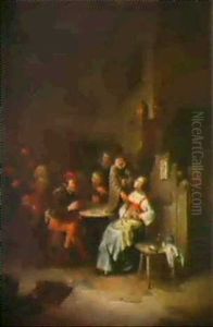 Les Joueurs De Cartes Dans Un Interieur D'auberge