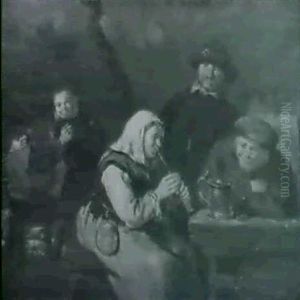 Interieur De Taverne Avec Une Joueuse De Flute