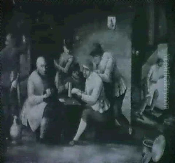Boors Playing Cards In A Travern Interior - view 1