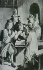 Boors Playing Cards In A Tavern by Egbert Van Heemskerck