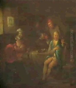 Scene De Cabaret, Les Cinq Sens by Egbert Van Heemskerck
