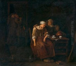 Jeune Femme Assoupie Dans La Cuisine by Egbert van Heemskerck the Younger