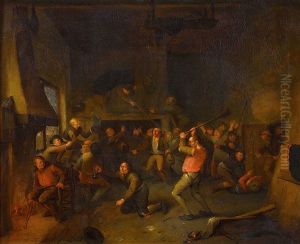 Bataille De Balais A L"auberge by Egbert van Heemskerck the Younger