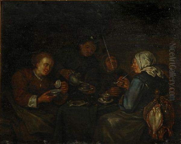 An Interior With Women Seated At A Table Drinking Tea - view 1