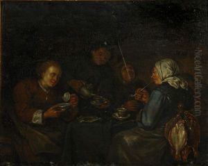 An Interior With Women Seated At A Table Drinking Tea by Egbert van Heemskerck the Younger