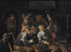 Peasants Drinking And Smoking In A Tavern by Egbert van Heemskerck the Younger