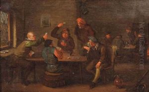 A Tavern Interior With Peasants Playing Cards by Egbert van Heemskerck the Younger