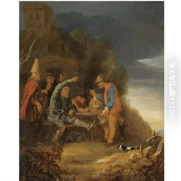 Peasants Drinking And Smoking Outside A Tavern - view 1