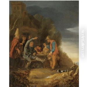 Peasants Drinking And Smoking Outside A Tavern by Egbert van Heemskerck the Younger