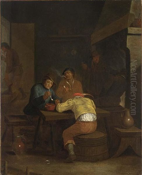 A Tavern Interior With Peasants Smoking And Drinking - view 1