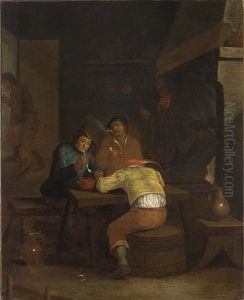 A Tavern Interior With Peasants Smoking And Drinking by Egbert van Heemskerck the Younger