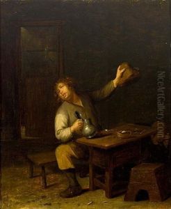 A Peasant Drinking At A Table In An Inn by Egbert van Heemskerck the Younger