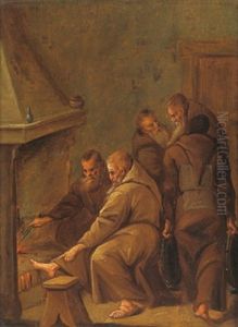 Monche Beim Kaminfeuer by Egbert van Heemskerck the Younger