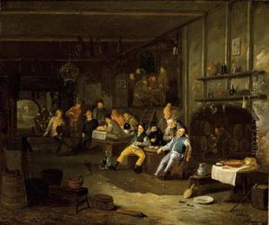 An Interior Of An Inn With Peasants Smoking, Drinking And Eating Around Tables Together With A Violin Player And A Dancing Peasant by Egbert van Heemskerck the Younger