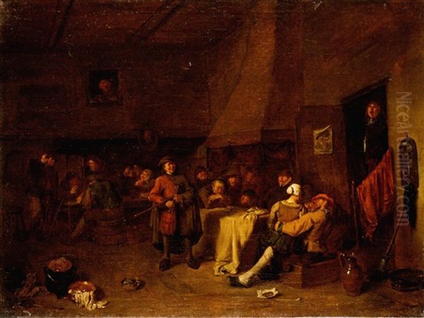 A Tavern Interior With A Pipe-player And A Merry Company Carousing And Playing Cards by Egbert van Heemskerck the Younger