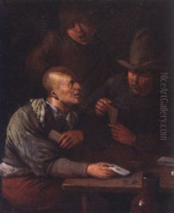 An Interior With Two Boors Playing Cards, Another Standing Behind An Interior With Two Boors Playing Cards, Another Standing Behind