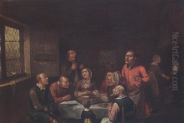A Family Praying At A Table In An Interior - view 1