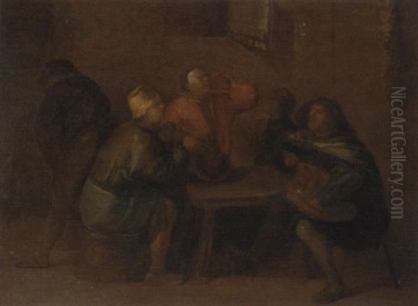 Peasants Drinking And Making Music In An Interior - view 1
