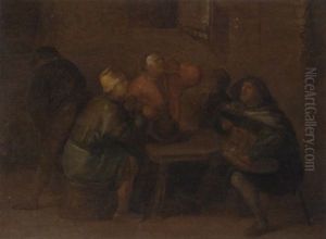 Peasants Drinking And Making Music In An Interior by Egbert van Heemskerck the Younger