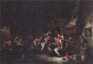 Boors Carousing In A Tavern by Egbert van Heemskerck the Younger