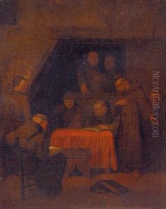 Monks In An Interior by Egbert van Heemskerck the Younger