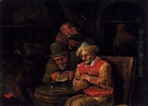 Drei Bauern In Einem Wirtshaus by Egbert van Heemskerck the Younger